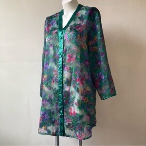 Victoria’s Secret | Vintage Gold Label Sheer Green Floral Maximalist Sleep Top